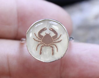 Anel artesanal do signo de Câncer, anel em prata de lei, joia astrológica, presente de aniversário para cancerianos, presente de aniversário para julho.