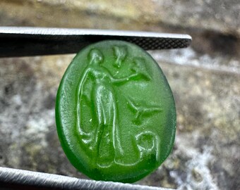 Handmade Glass Intaglio Pendant: Greek Woman with Birds, Jewelry Making (17x12mm)