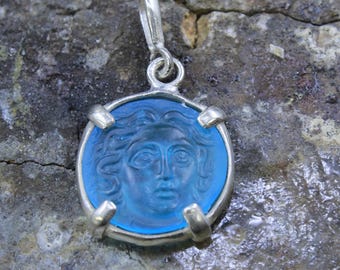 Handmade Enamel Apollon Intaglio Pendant: 24K Gold Over Sterling Silver