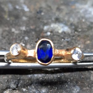 Natural Blue Sapphire Gemstone Ring | 24K Gold Over 925k Solid Silver | September Birthstone | Elegant Statement Ring |  Mother Day Gift