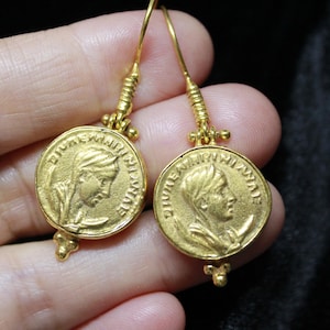 Artemis Coin Earrings: 24K Gold Vermeil, 925 Silver, Roman Mythology