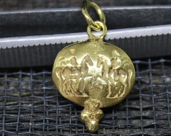 Bronze Roman Intaglio Coin Pendant: 24K Gold Over Sterling Silver