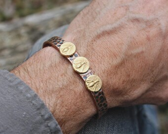 Pulseira personalizada de cobre puro com pingente de abelha: Pulseira energética feita à mão