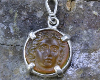 Handmade Enamel Apollon Intaglio Pendant: 24K Gold Over Sterling Silver