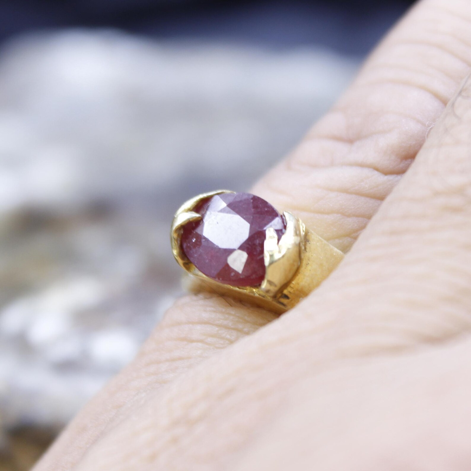 Handmade Natural Ruby Hand Designer Ring: 24K Gold Over Sterling Silver ...