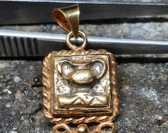Bronze Roman Coin Intaglio Pendant: 24K Gold Vermeil Sterling Silver