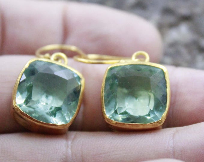 Featured listing image: Handmade Beautiful Paraiba Tourmaline Dangle Earrings Silver Jewelry - 24K gold over 925k Solid Silver - Gift For Her - - Christmas Gift