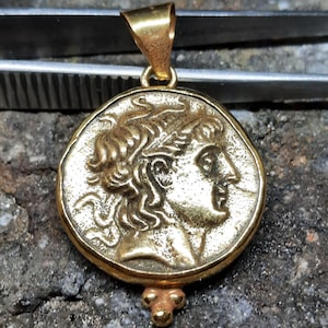 Bronze Roman Empire intaglio Coin Pendant Silver Jewelry - 24K Gold Over 925k Solid Silver - Gift For Her - Handmade Pendant Gift For Her