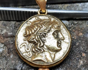24K Gold Over Sterling Silver Roman Coin Pendant - Handmade Intaglio Jewelry