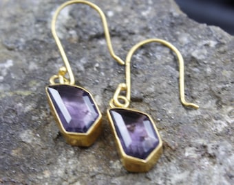 Handmade Amethyst Dangle Earrings: 24K Gold Vermeil, Sterling Silver Jewelry, Lab Created