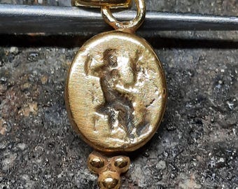 Bronze Roman Coin Pendant: 24K Gold Over Sterling Silver, Handmade Jewelry