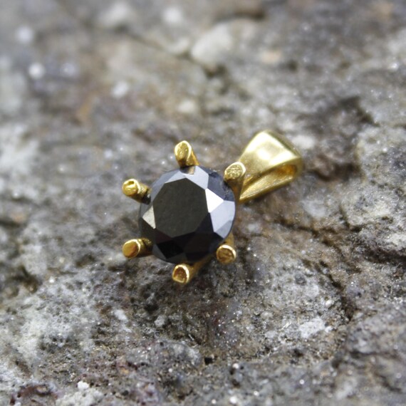 Diamond Cut Black Moissanite Pendant: 24K Gold Over Sterling Silver