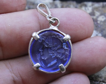 Enamel Aphrodite Intaglio Pendant: 24K Gold Over Sterling Silver