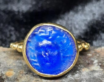 Handmade Enamel Medusa Ring: 24K Gold Over Sterling Silver