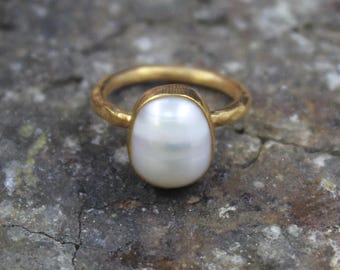 Handmade Freshwater Pearl Ring: 24K Gold Over Sterling Silver