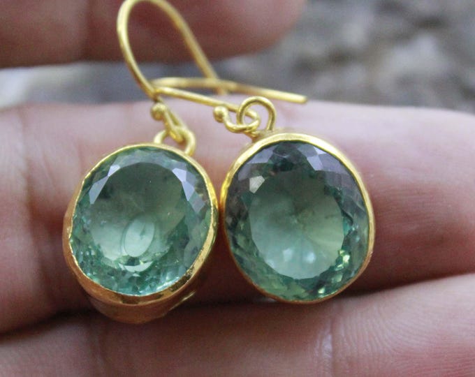 Featured listing image: Handmade Beautiful Paraiba Tourmaline Dangle Earrings Silver Jewelry - 24K gold over 925k Solid Silver - Gift For Her - - Christmas Gift