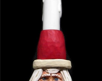 Carved Santa Candle Holder-Carved Santa  with Candle-Santa Christmas  Ornament-Carved Santa Head Ornament-Santa Figurines