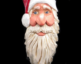 Carved Santa Face-Carved Santa Ornament-Santa Christmas  Ornament-Carved  Santa Head  Ornament-Santa Figurines - Carved Santa Claus