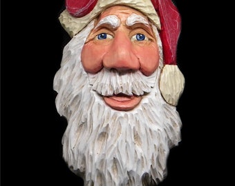 Large Carved Santa Face-Carved Santa Ornament-Santa Christmas  Ornament-Carved  Santa Head  Ornament-Santa Figurines - Carved Santa Claus