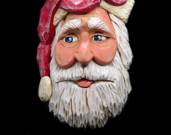 Large Carved Santa Face-Carved Santa Ornament-Santa Christmas  Ornament-Carved  Santa Head  Ornament-Santa Figurines - Carved Santa Claus