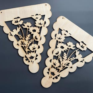 Blank Wooden Floral Cut Out Bunting Flags Large Wood Shapes Natural Garland 17cm 10 pieces