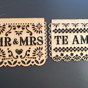 Blank Wooden Mr & Mrs Te Amo Cut Out Bunting Mexican Fiesta Bunting Flag Cut Out Large Wood Shapes Natural