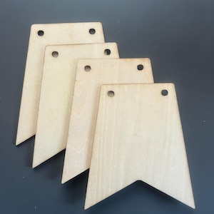 Blank Wooden Bunting Swallowtail Flags Wood Shapes Natural Holes No Holes 10cm Packs of 10, 25, 50, 100.