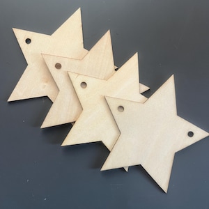 Blank Wooden Bunting Star Flags Wood Shapes Holes No Holes Natural Garland 10cm Packs of 10, 25, 50, 100.