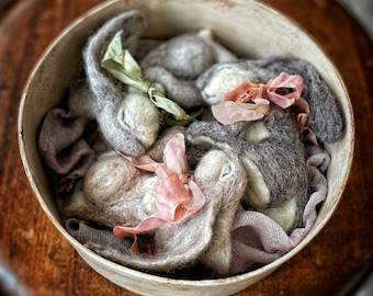 Made to Order- Three Needle felted Bunnies in a Box