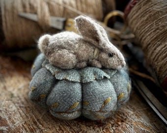 Felted Bunny on a Tuffet