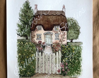 Coral Cottage Watercolor Giclée