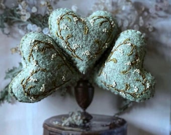 Three Wee Embroidered Felt Hearts