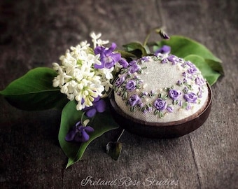 Silk Ribbon Embroidered Pincushion