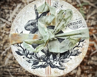 French Rabbit Papier-mâché Trinket Box~French Decor