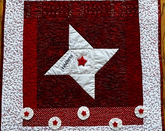 Follow Your Kind Star hand quilted red and white art quilt