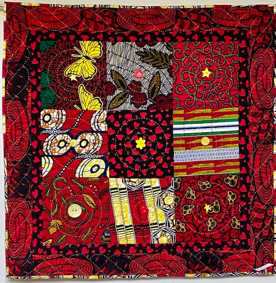 The Romance of Africa, 35 x35 inch hand quilted art quilt