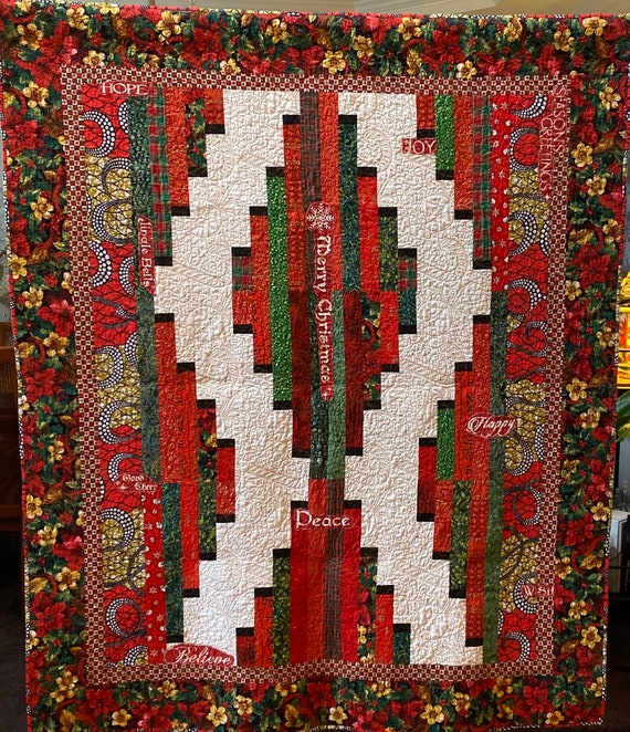 Ancestral Christmas Gathering, 64x76 inch Christmas lap quilt