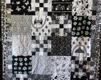 Friendship in Black and White, 70x88 inch heirloom black and white quilt