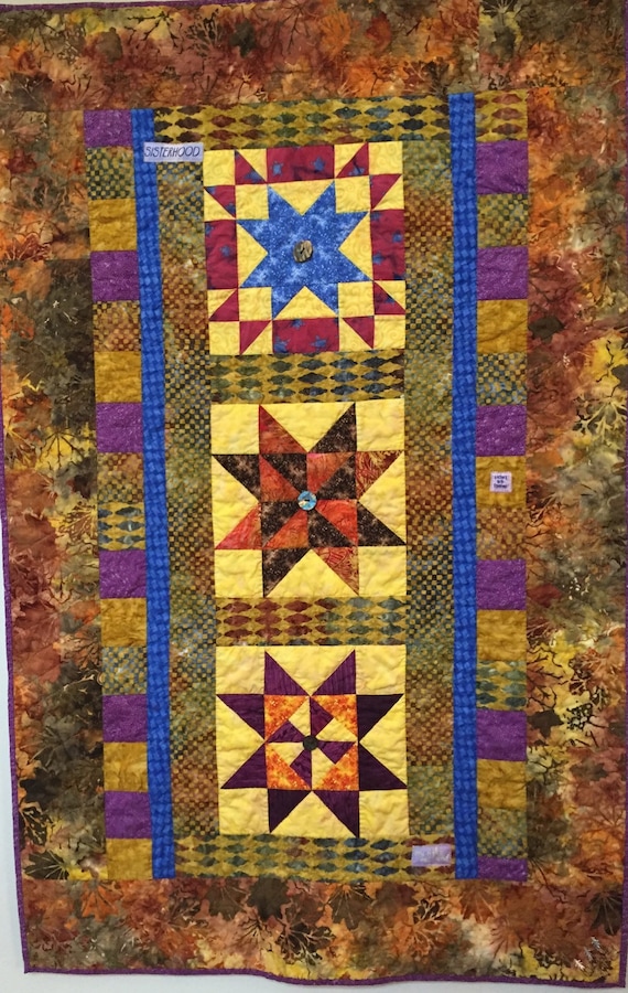 Three Sisters hand quilted art quilt