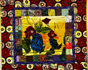 Floating Flowers, 38 X 36 inch hand quilted art quilt
