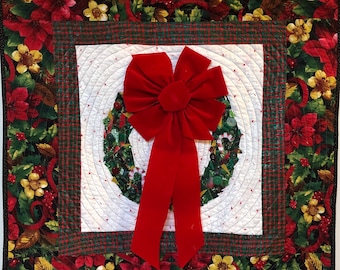 Welcome Wreath 29x29 inch quilted and embellished Christmas wreath