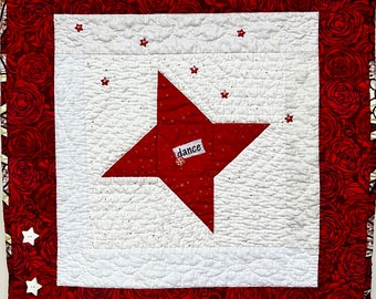 Follow Your Dancing Star, 22 x27 inch red and white quilt