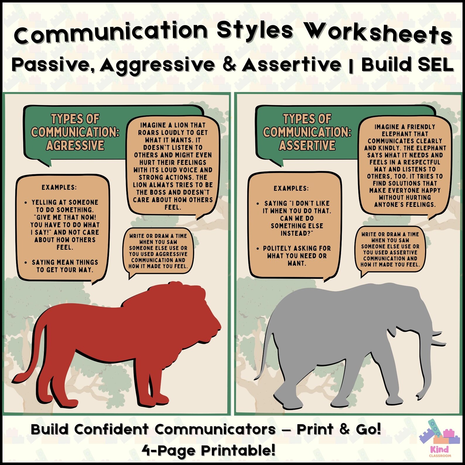Assertive Communication Skills Worksheet: SEL Activity for Kids ...