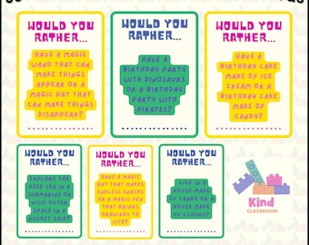 Schede con domande "Preferiresti?": divertenti spunti per rompere il ghiaccio in classe (set stampabile di 80)