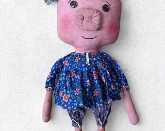 Primitive Folk Art Pig In A Dress