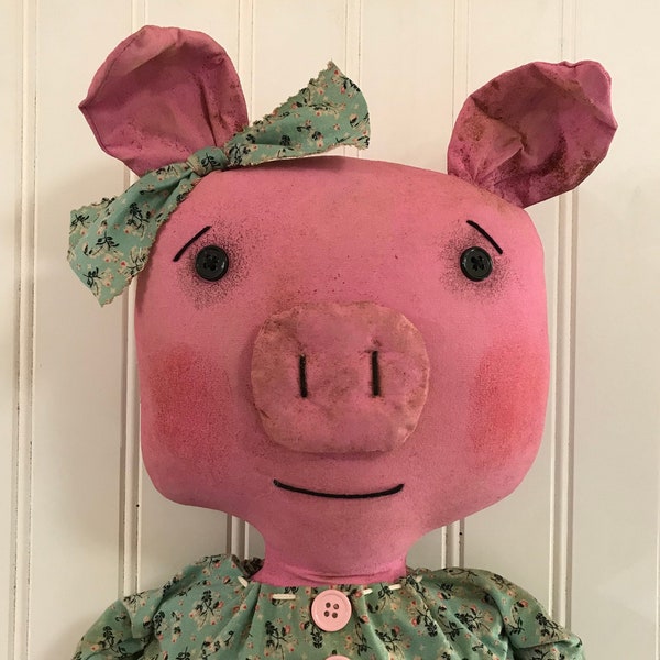 Primitive Folk Art Pig In A Dress