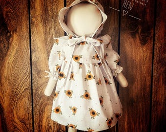 Primitive Farmhouse Folk Art Prairie Doll Sunflower