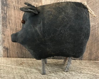 Primitive Folk Art Black Pig Shelf Sitter
