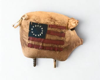 Primitive Folk Art Pig Shelf Sitter Americana