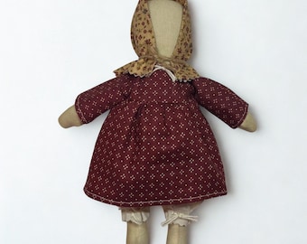 Primitive Prairie Doll Handmade Faceless Rag Doll Farmhouse Decor Rustic Shelf Sitter